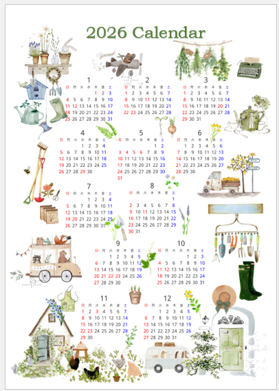 2026年用ナチュラルカレンダーのサンプルです